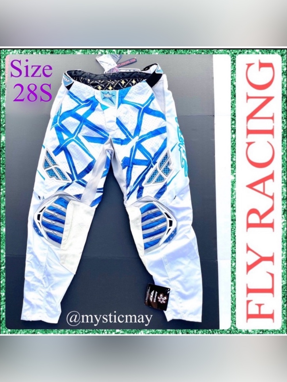 New FLY RACING White Blue Motocross Pants Motor Sports Gear Adults Size 28S